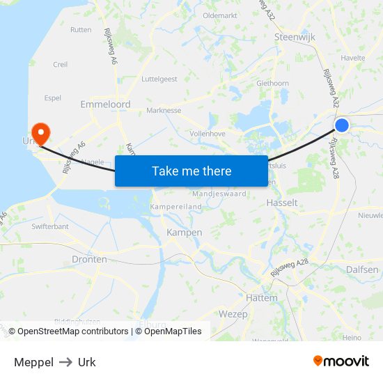 Meppel to Urk map