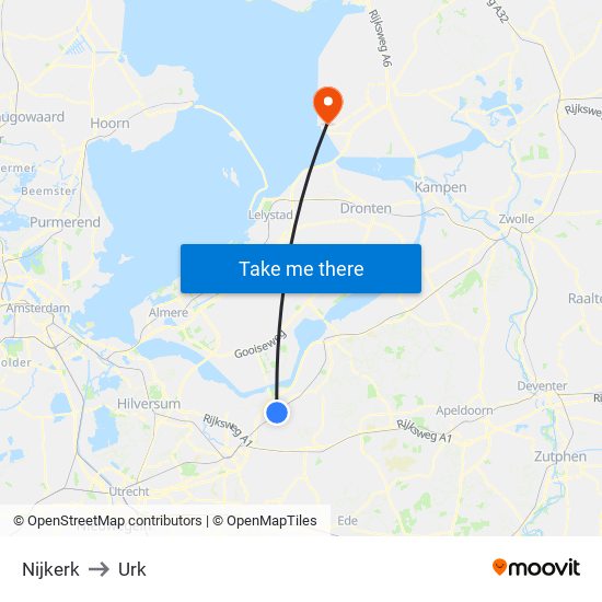 Nijkerk to Urk map