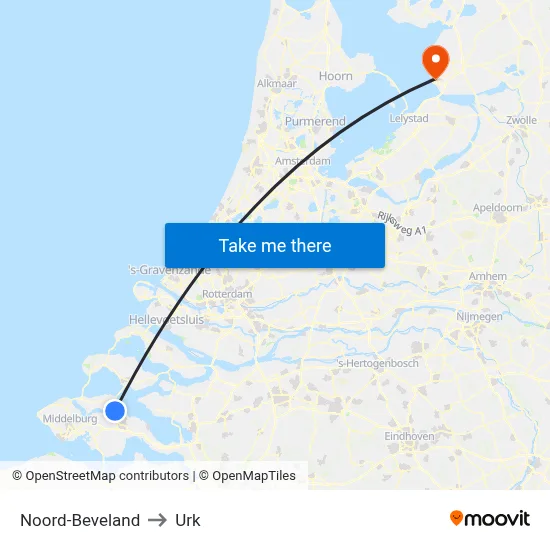 Noord-Beveland to Urk map