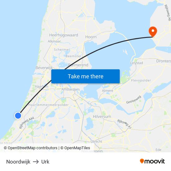 Noordwijk to Urk map
