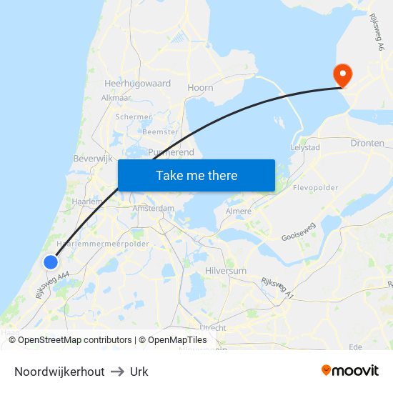 Noordwijkerhout to Urk map