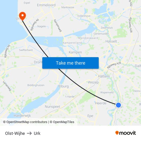 Olst-Wijhe to Urk map
