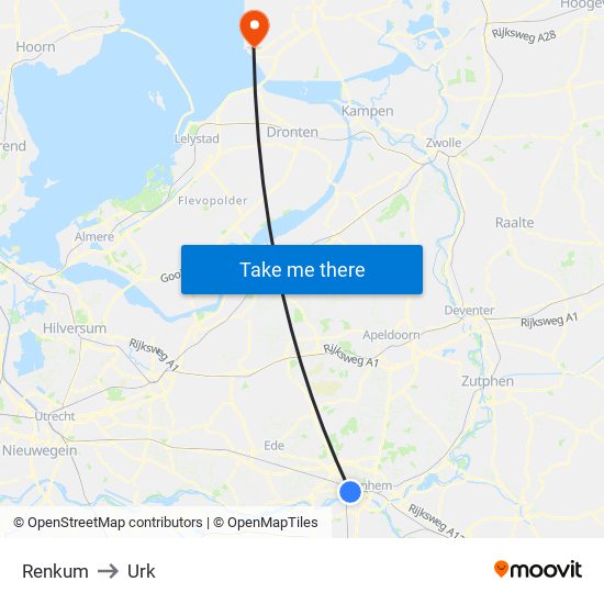 Renkum to Urk map