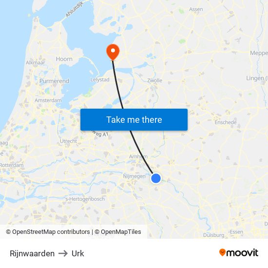 Rijnwaarden to Urk map