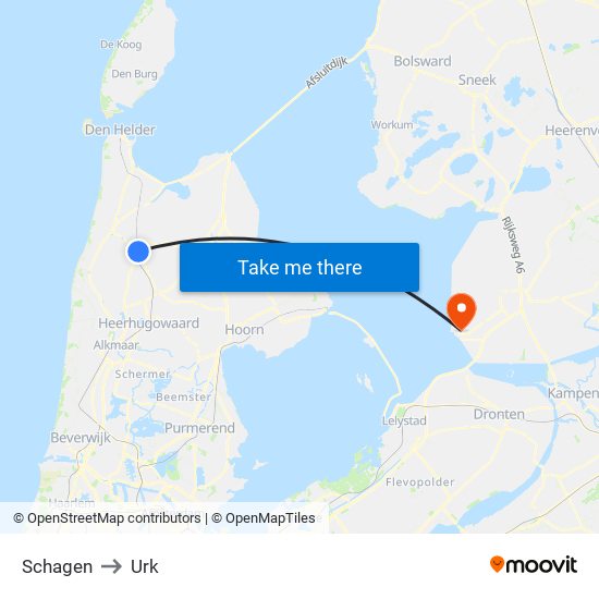 Schagen to Urk map