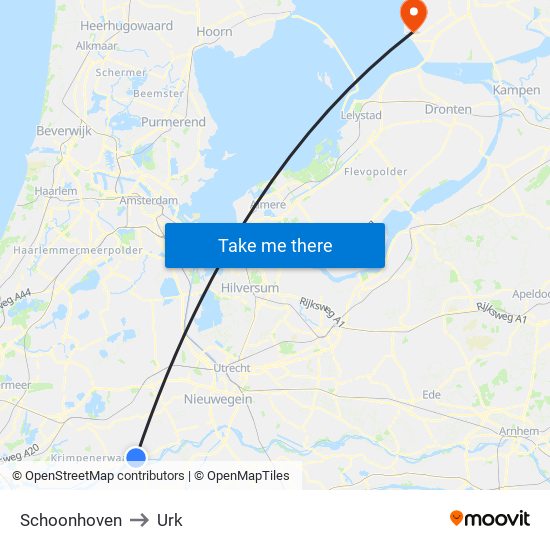 Schoonhoven to Urk map