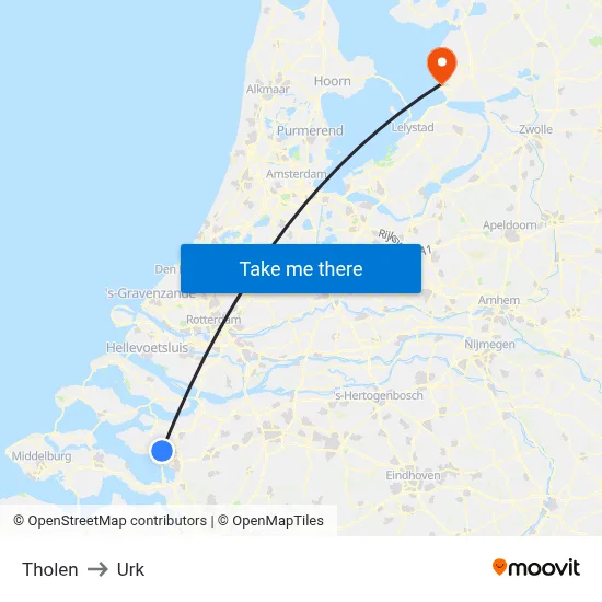 Tholen to Urk map