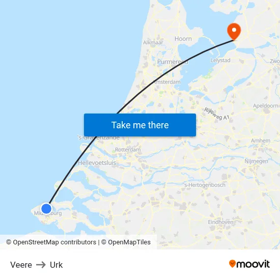 Veere to Urk map