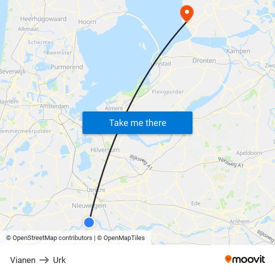 Vianen to Urk map