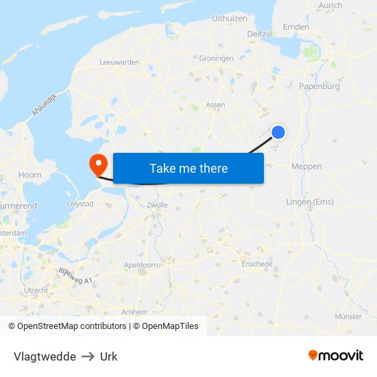 Vlagtwedde to Urk map
