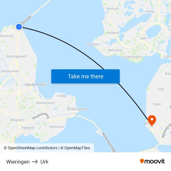 Wieringen to Urk map