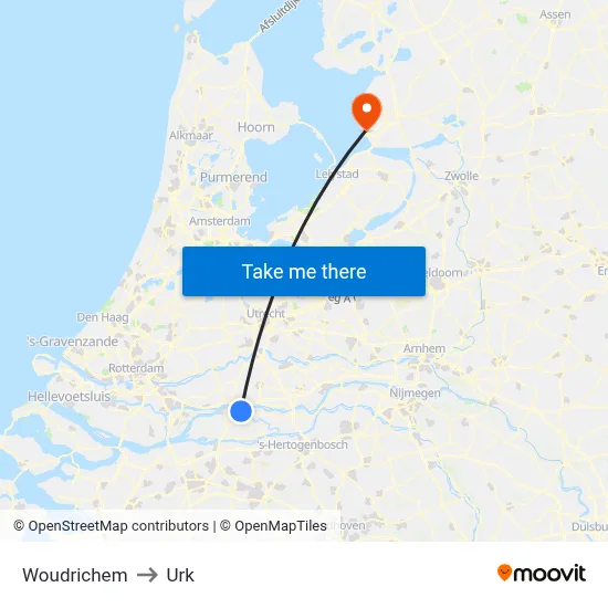 Woudrichem to Urk map