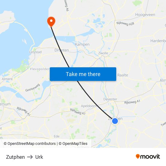 Zutphen to Urk map