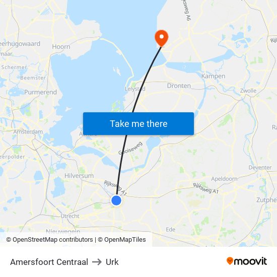 Amersfoort Centraal to Urk map