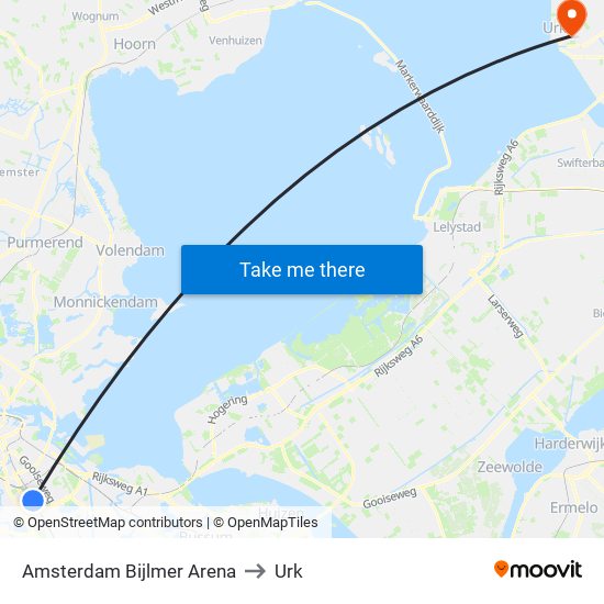 Amsterdam Bijlmer Arena to Urk map