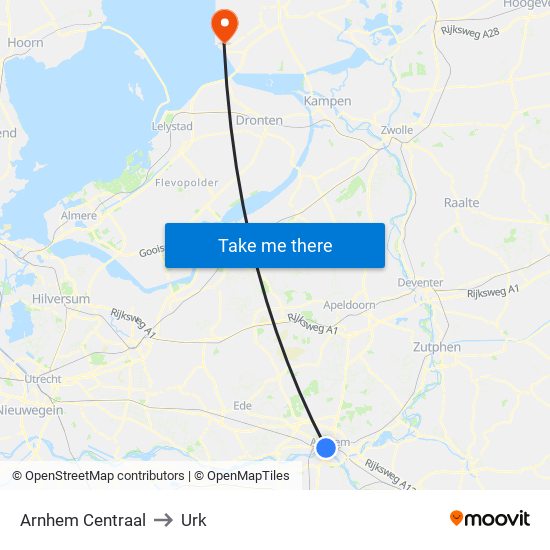 Arnhem Centraal to Urk map