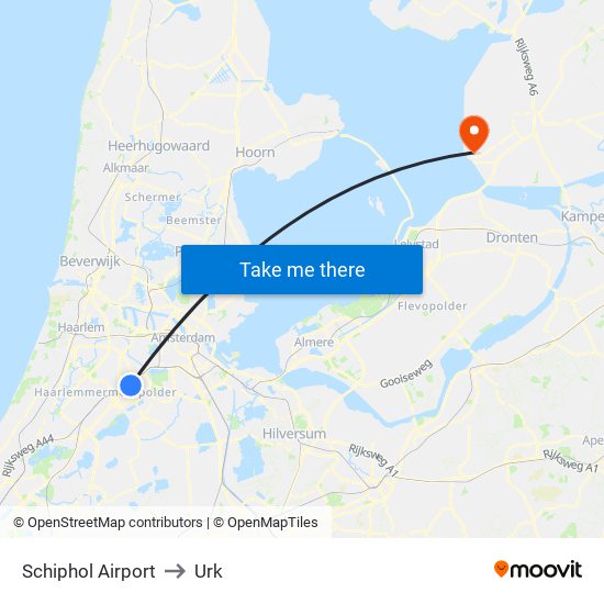 Schiphol Airport to Urk map