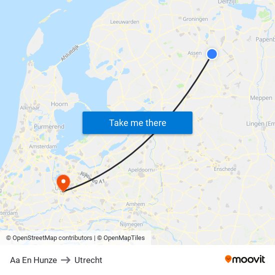 Aa En Hunze to Utrecht map