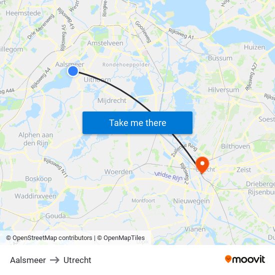 Aalsmeer to Utrecht map
