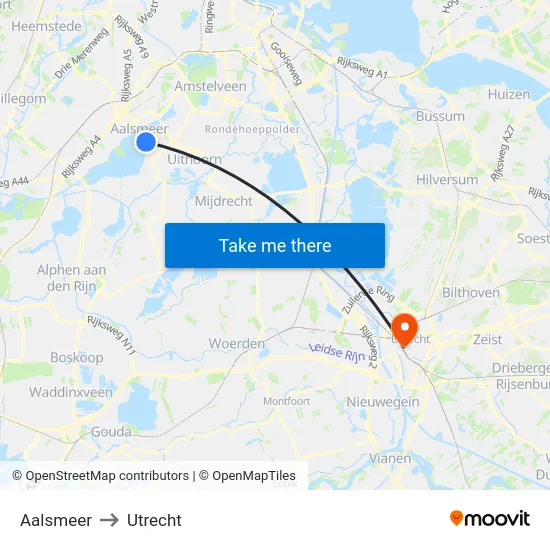 Aalsmeer to Utrecht map