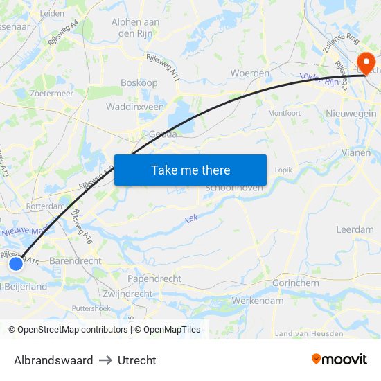 Albrandswaard to Utrecht map