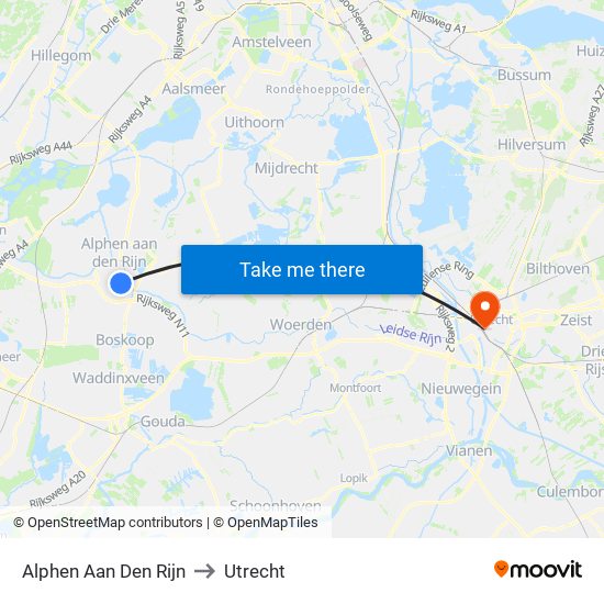 Alphen Aan Den Rijn to Utrecht map