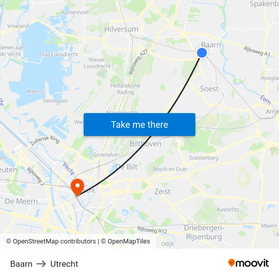 Baarn to Utrecht map