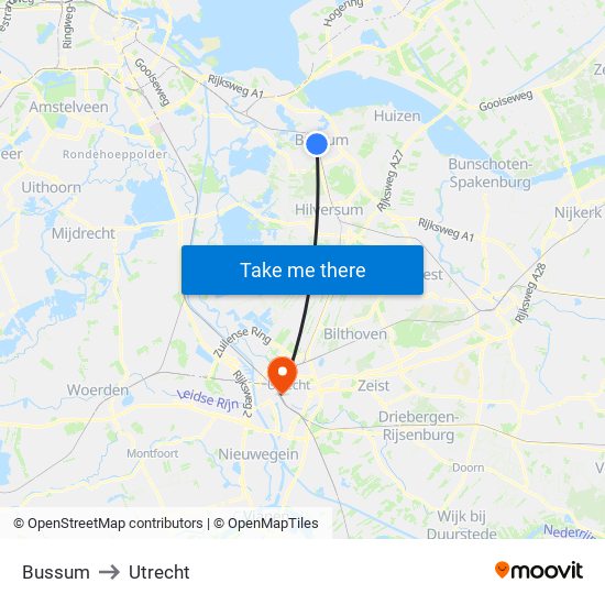 Bussum to Utrecht map