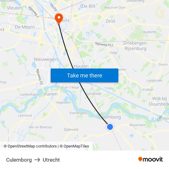 Culemborg to Utrecht map