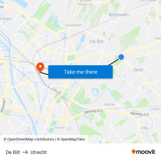 De Bilt to Utrecht map