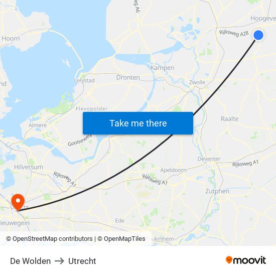 De Wolden to Utrecht map