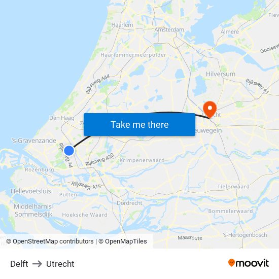 Delft to Utrecht map