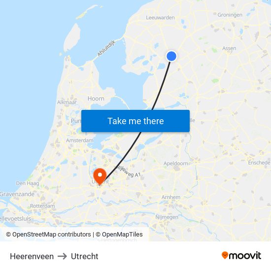 Heerenveen to Utrecht map