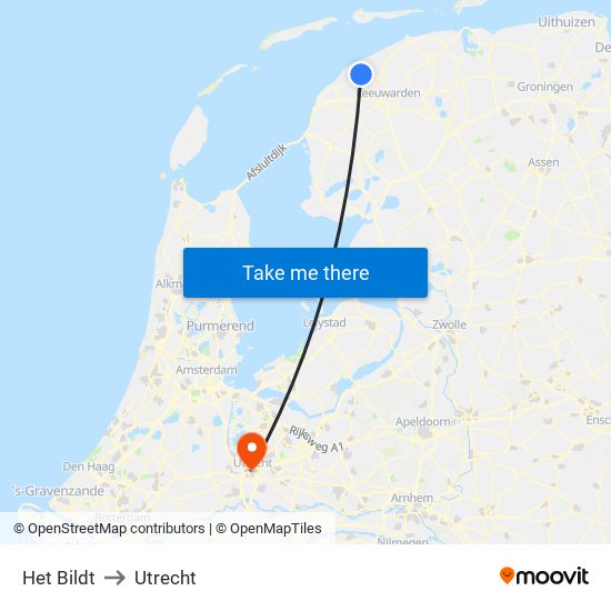 Het Bildt to Utrecht map