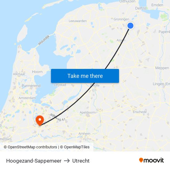 Hoogezand-Sappemeer to Utrecht map