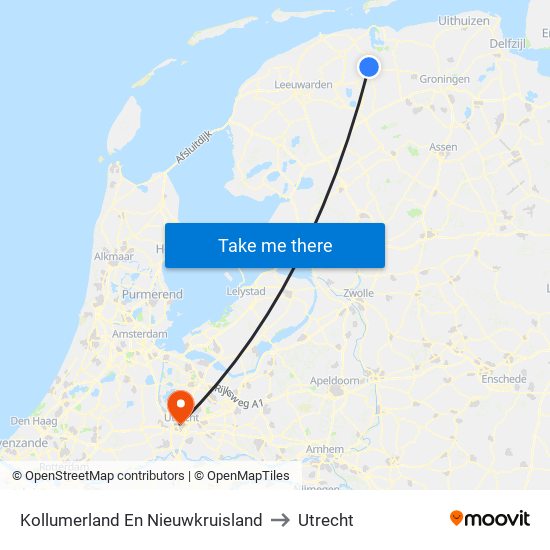 Kollumerland En Nieuwkruisland to Utrecht map