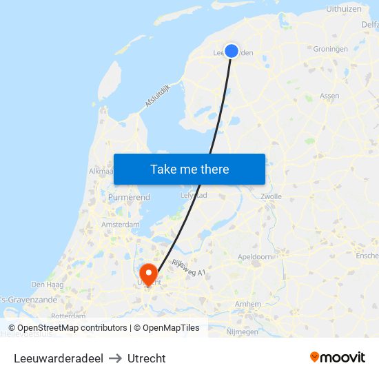 Leeuwarderadeel to Utrecht map