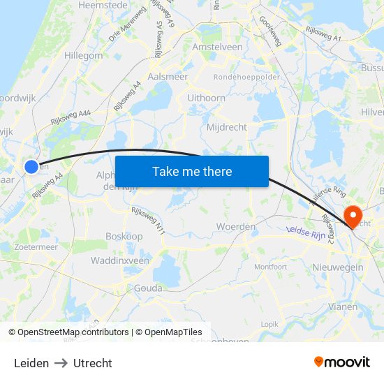 Leiden to Utrecht map
