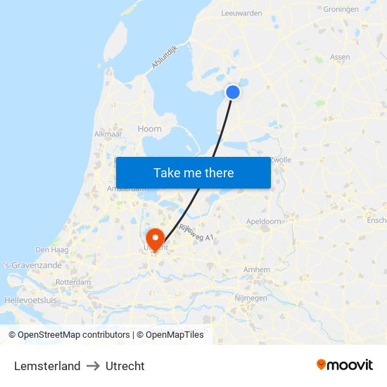 Lemsterland to Utrecht map