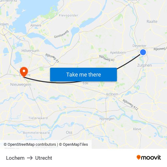 Lochem to Utrecht map