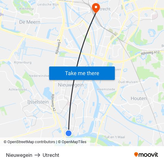 Nieuwegein to Utrecht map