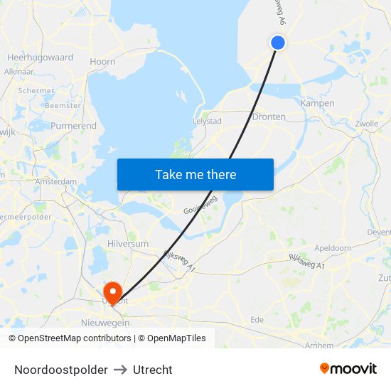 Noordoostpolder to Utrecht map