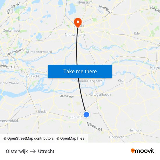 Oisterwijk to Utrecht map