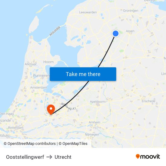 Ooststellingwerf to Utrecht map