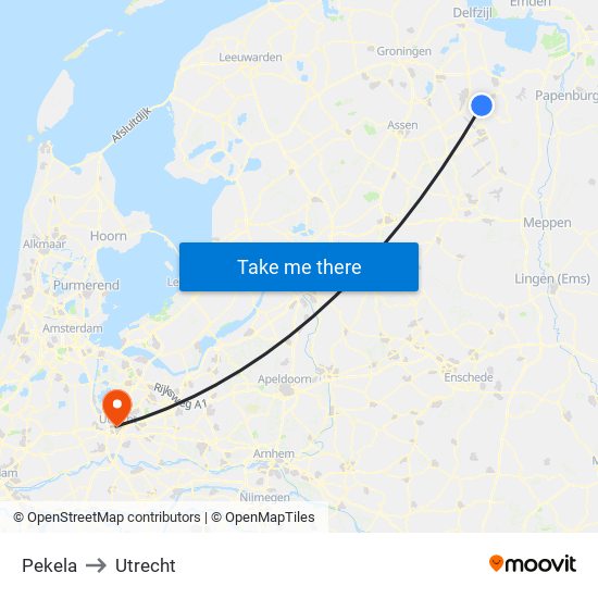 Pekela to Utrecht map