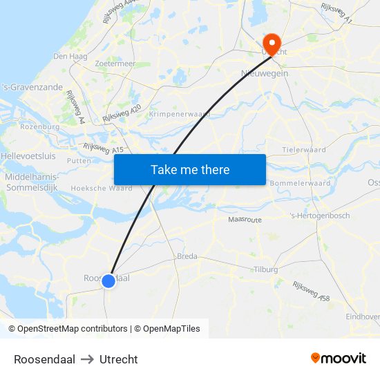 Roosendaal to Utrecht map