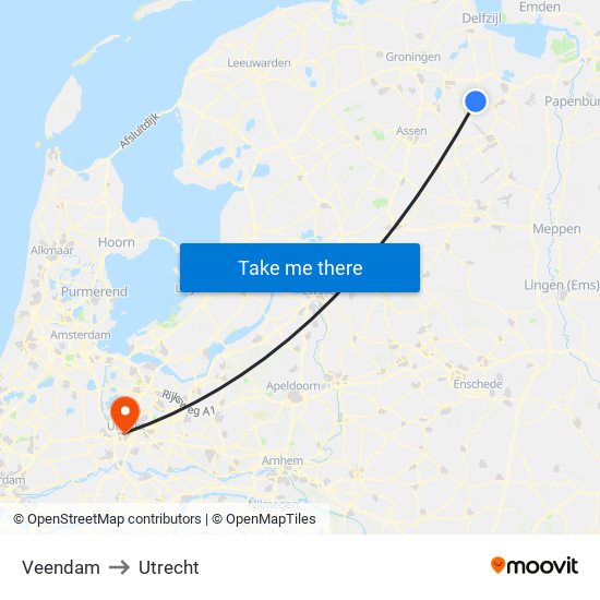 Veendam to Utrecht map