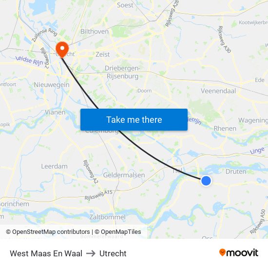 West Maas En Waal to Utrecht map