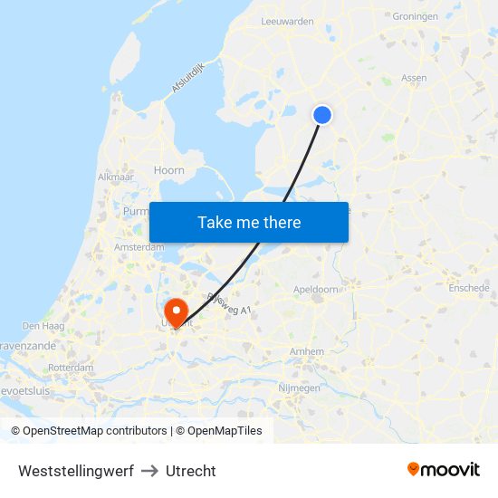 Weststellingwerf to Utrecht map