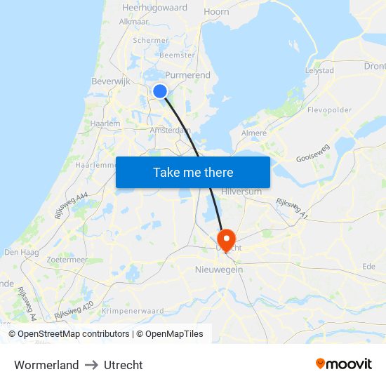 Wormerland to Utrecht map